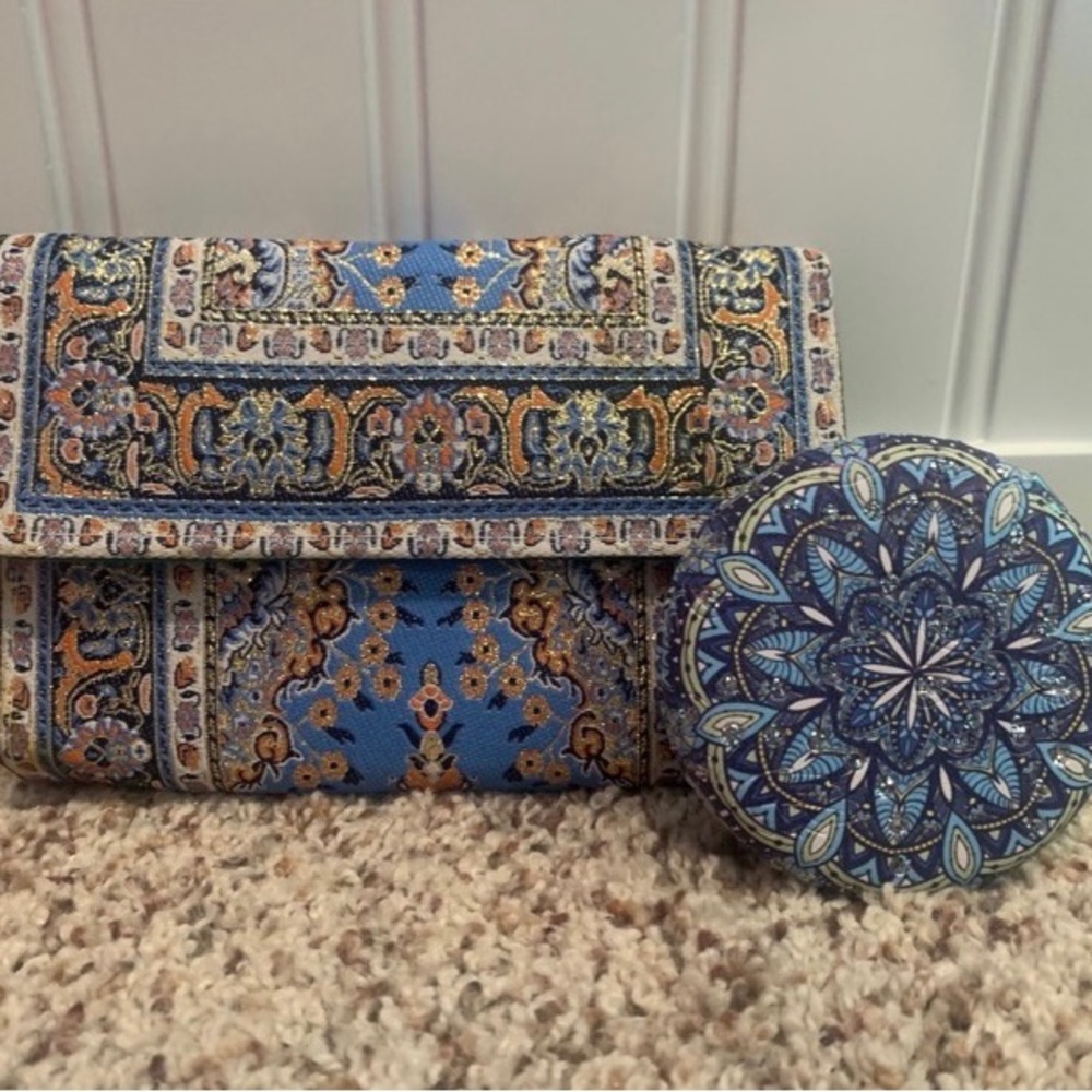 Matching Turkish Wallet and Handheld Mirror with Geometric Oriental Designs